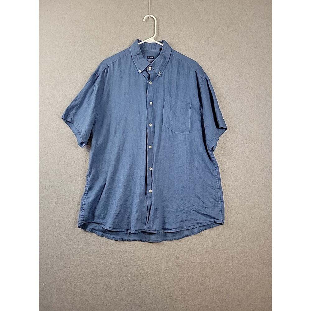 SPADA 100% Linen Blue SS Button Up Shirt Men's 17.5 44 Made In Italy